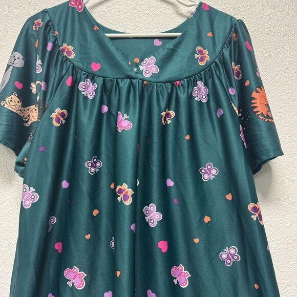 Anthony Richards 1X Colorful Teal Cat Print House Dress MuuMuu Butterfly Lounge - Picture 1 of 5